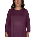 Plus Size Modest Handkerchief Tunic Top - 3/4 Sleeve Comfort Flow Design