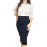 Soft Sweater Knit Mid-Calf Pencil Skirt with Slight Sheen