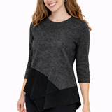 3/4 Sleeve Asymmetric Tunic with Colorblock & Sponged Print