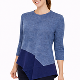 3/4 Sleeve Asymmetric Tunic with Colorblock & Sponged Print