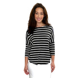 1114 Tunic Top Raglan Sleeve Black White Stripes Zoomed Front