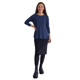 1112 Tunic Top Curved Hemline Navy Full Image Front