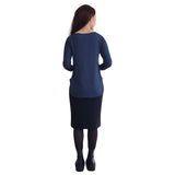 1112 Tunic Top Curved Hemline Navy Full Image Rear