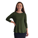 1112 Tunic Top Curved Hemline Olive Zoomed Front