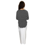 1114 Tunic Top Raglan Sleeve Black White Stripes Full Image Rear View