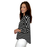 1114 Tunic Top Raglan Sleeve Black White Stripes Zoomed Left Side