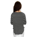 1114 Tunic Top Raglan Sleeve Black White Stripes Zoomed Rear View