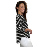 1114 Tunic Top Raglan Sleeve Black White Stripes Zoomed Right Side