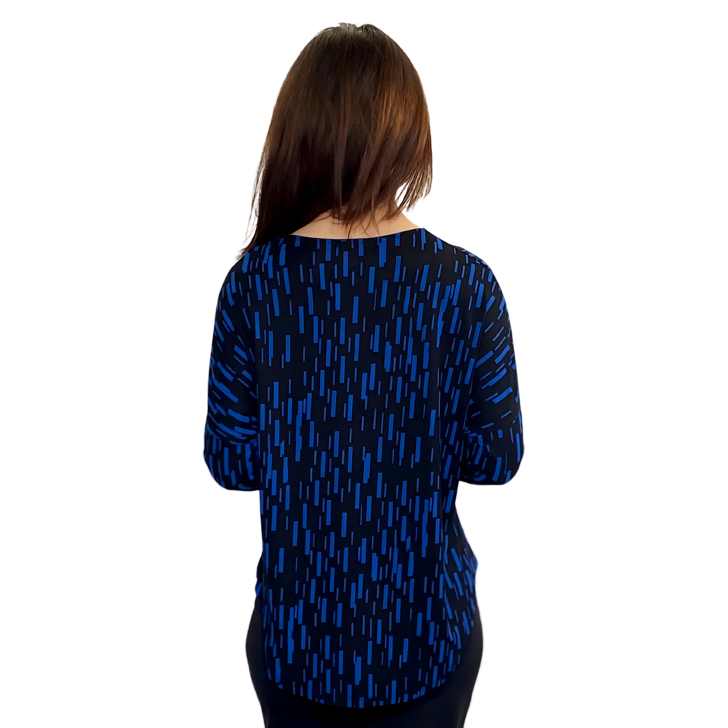 1114 Tunic Top Raglan Sleeve Blue Inky Lines Zoomed Rear