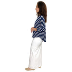 1114 Tunic Top Raglan Sleeve Navy White Stripes Full Image Left Side View