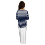 1114 Tunic Top Raglan Sleeve Navy White Stripes Full Image Rear View