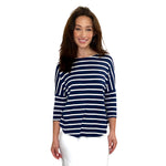 1114 Tunic Top Raglan Sleeve Navy White Stripes Zoomed Front