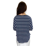 1114 Tunic Top Raglan Sleeve Navy White Stripes Zoomed Rear View