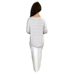 1114 Tunic Top Raglan Sleeve Silver Grey White Stripes Full Image Rear View