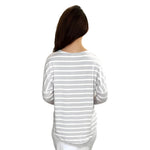 1114 Tunic Top Raglan Sleeve Silver Grey White Stripes Zoomed Rear View