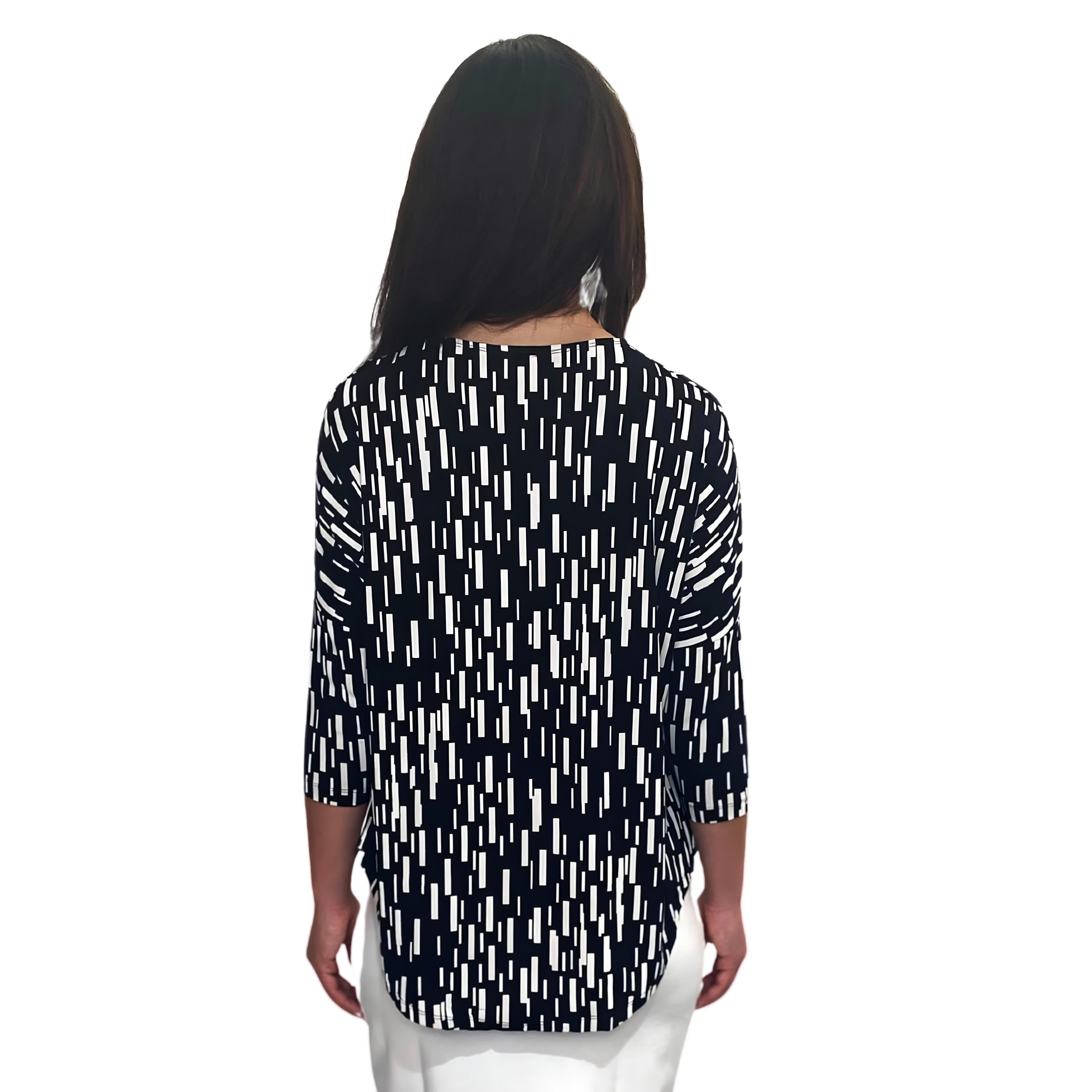 1114 Tunic Top Raglan Sleeve Off White Inky Lines Zoomed Rear View