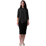 1118 Asymmetrical Ribbed Tunic Black Full Image Front