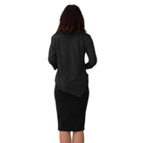 1118 Asymmetrical Ribbed Tunic Black Full Image Rear View