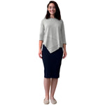 1118 Asymmetrical Ribbed Tunic Light Grey Full Image Front View