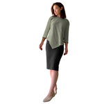 1118 Asymmetrical Ribbed Tunic Sage Green Full Image Front Angled View