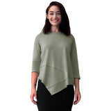 1118 Asymmetrical Ribbed Tunic Sage Green Zoomed Front View