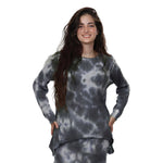 1123 Long Sleeve Waffle Tunic Black Tie Dye Zoomed Front View