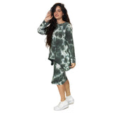 1123 Long Sleeve Waffle Tunic Green Tie Dye Full Image Front Angled