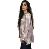 1123 Long Sleeve Waffle Tunic Taupe Tie Dye Zoomed Left Side View