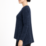 Modest Long Sleeve Handkerchief Tunic Top - Muted Tie-Dye Ribbed Knit