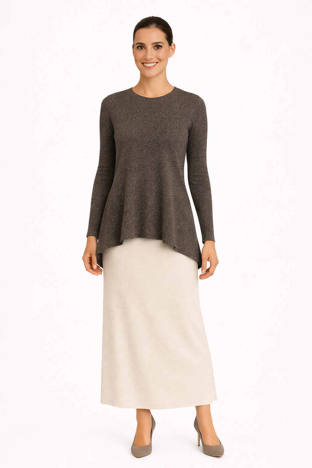 Modest Long Sleeve Sparkle Rib Handkerchief Hem Tunic