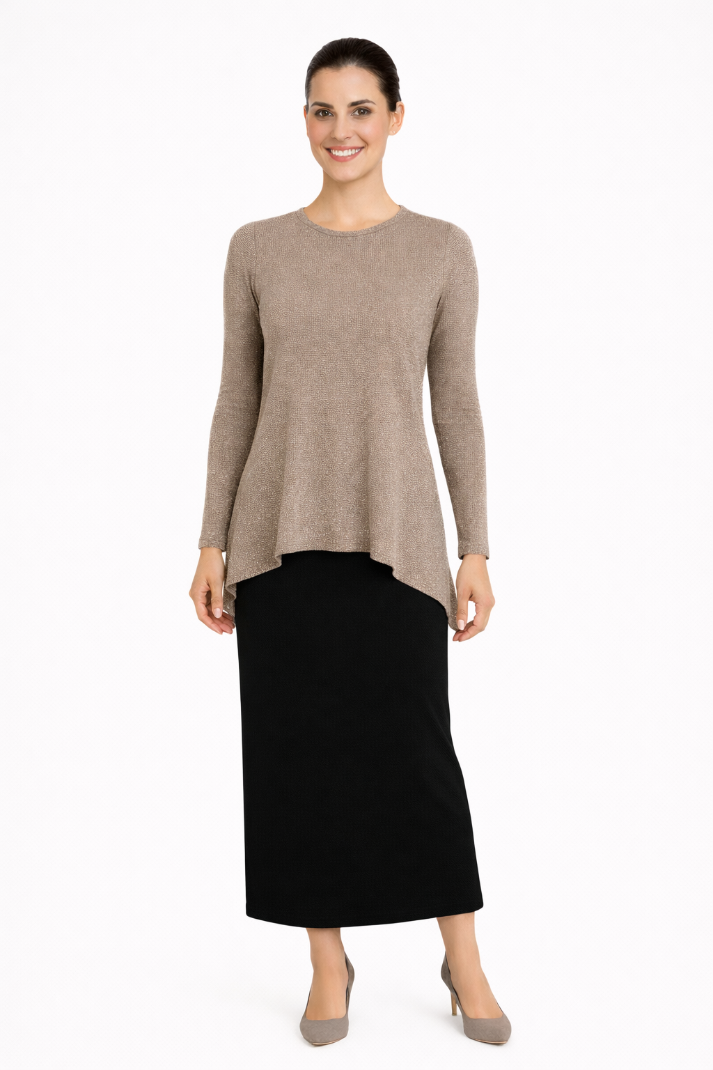 Modest Long Sleeve Sparkle Rib Handkerchief Hem Tunic