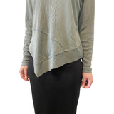 Modest High-Neck Waffle Tunic | Long Sleeve Comfort Top with Asymmetric Hem