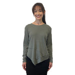 1129 Modest High Neck Waffle Tunic Long Sleeve Olive Zoomed Front