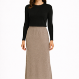 Tapered Maxi Skirt Premium Sparkle Knit with Side Slits and Silver Shimmer