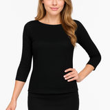 Fitted 3/4 Sleeve Layering Shell - High Round Neckline Slim-Fit Undershirt