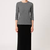 High Neck Fitted Tee - Lightweight Ribbed Top with Three Quarter Sleeves