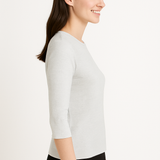 High Neck Fitted Tee - Lightweight Ribbed Top with Three Quarter Sleeves