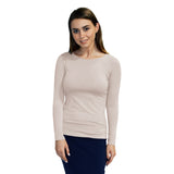 1223 Round Neck Layering Top Long Sleeve Beige Zoomed Front