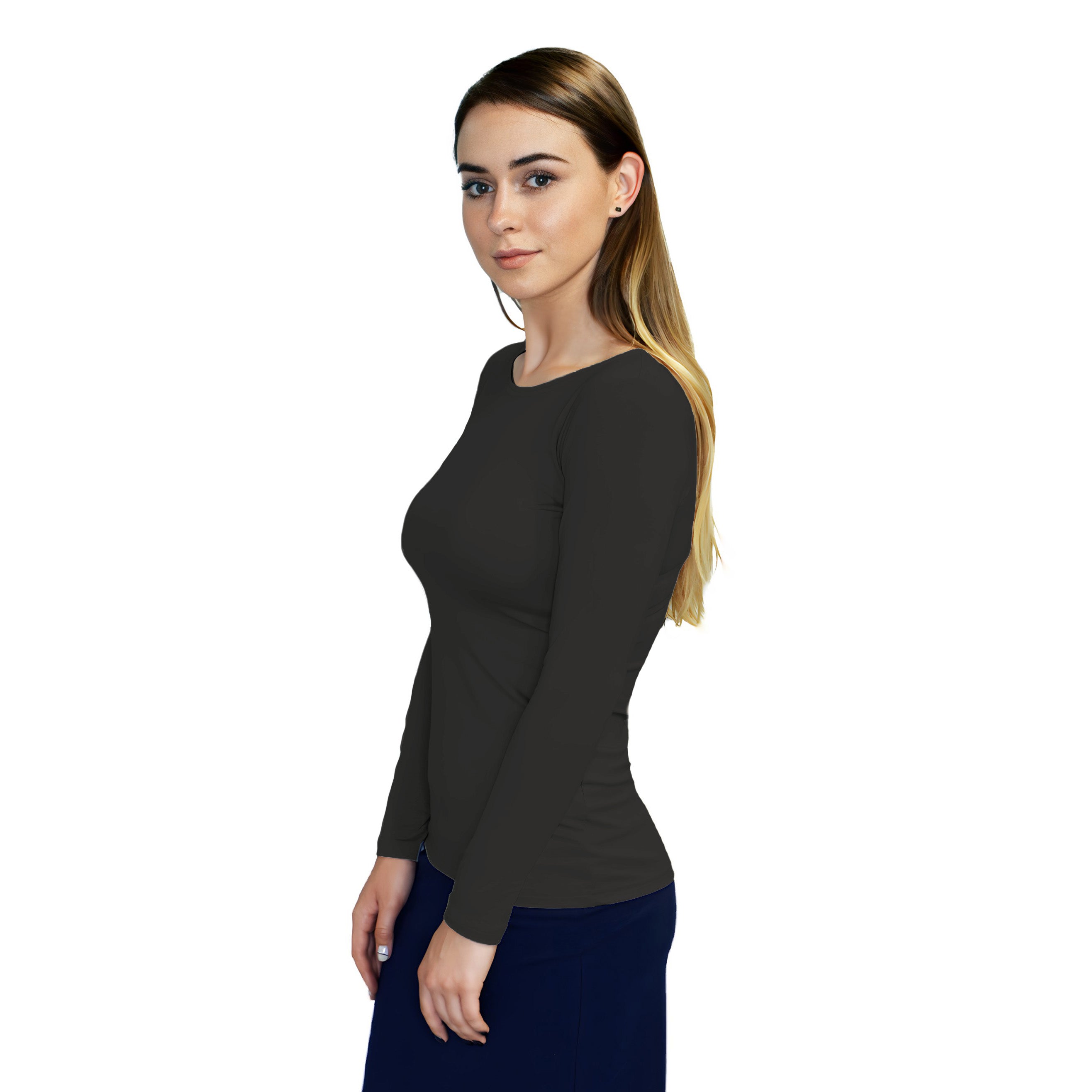 1223 Round Neck Layering Top Long Sleeve Black Zoomed Left View