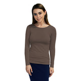 1223 Round Neck Layering Top Long Sleeve Dark Mocha Zoomed Front View