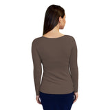 1223 Round Neck Layering Top Long Sleeve Dark Mocha Zoomed Rear View