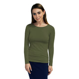 1223 Round Neck Layering Top Long Sleeve Olive Zoomed Front View