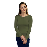 1223 Round Neck Layering Top Long Sleeve Olive Zoomed Front2 View