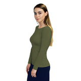 1223 Round Neck Layering Top Long Sleeve Olive Zoomed Left View