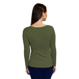 1223 Round Neck Layering Top Long Sleeve Olive Zoomed Rear View