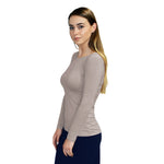 1223 Round Neck Layering Top Long Sleeve Taupe Zoomed Left Side View