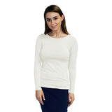 1223 Round Neck Layering Top Long Sleeve White Zoomed Front View