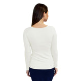 1223 Round Neck Layering Top Long Sleeve White Zoomed Rear View