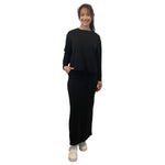 1238 Classic French Terry Sweatshirt Modest Crew Neck Long Sleeve Black Full Length Front