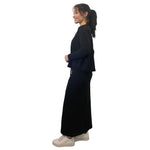 1238 Classic French Terry Sweatshirt Modest Crew Neck Long Sleeve Black Full Length Left Side View